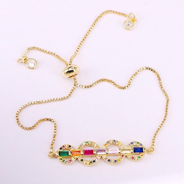 

link, chain 3pcs, crystal bracelets charm rainbow zirconia copper cz micro pave fashion jewelry colorful circle bar bangles, Black