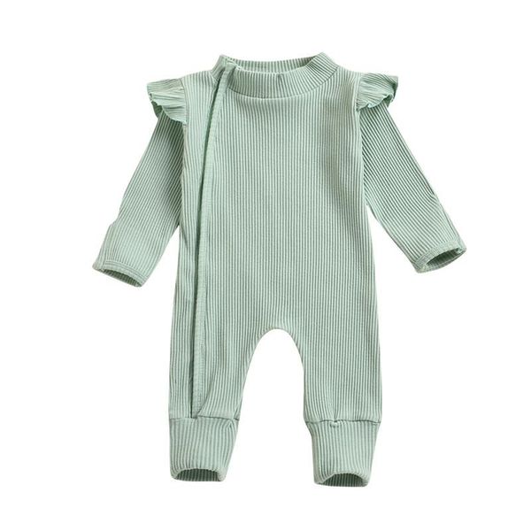 

jumpsuits born baby long sleeve jumpsuit solid color one piece ruffles zipper rompers spring clothes for infant girls boys clothing, Blue