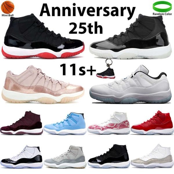 

11s basketball shoes 11 men sneakers bred 25th anniversary concord 45 cool grey pink snake skin low sports trainers, Black