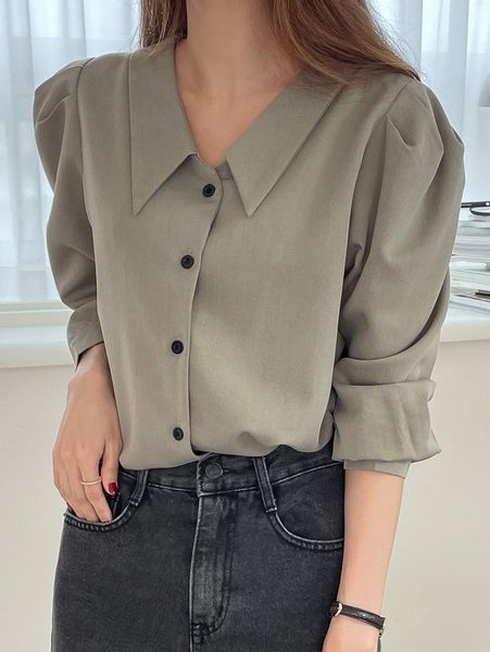 

dazy solid puff sleeve blouse f5my#, White