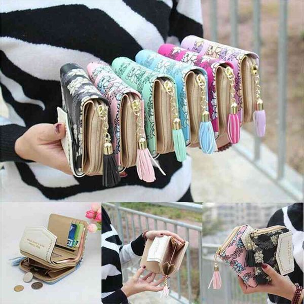 

fashion women short small money purse wallet ladies leather folding coin card holder, Red;black