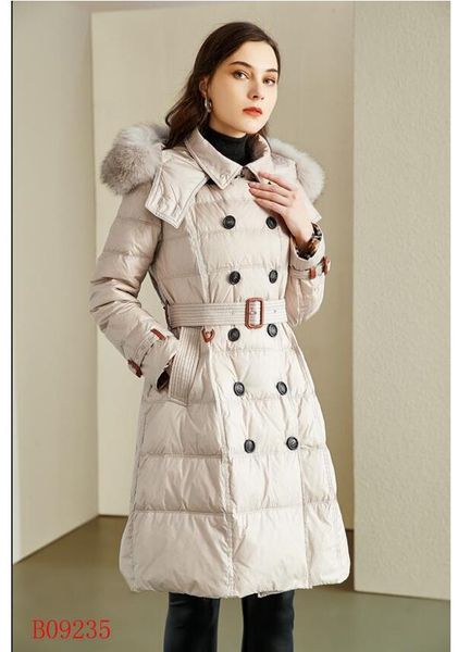 Новый 2021! Женщины зимняя теплая белая утка вниз пальто / отличное качество фирменный длинный стиль утка вниз пальто / толщина пальто с мехом B9235F970 размер S-XXL