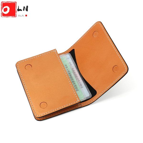 

card holders oln luxury leather men business holder vintage vegetable tanned cow id driving license case small cardholder, Brown;gray