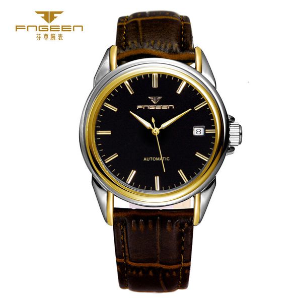 

automatic mechanical watch men's three pin luminous watch gift, Slivery;brown