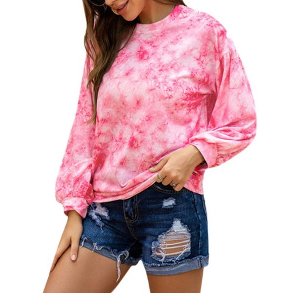 

women's hoodies & sweatshirts 2021 trend long sleeve round neck pink casual soft slim ladies fall clothes tie dyeing women pullovers, Black