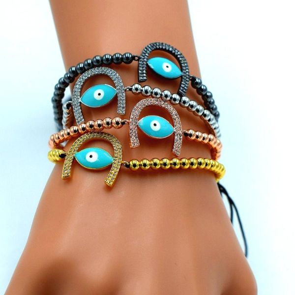

beaded, strands eye charm bracelets for men woman 24k gold plating micro pave cz 4mm beads classic european style braiding, Black