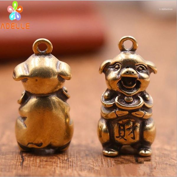 

christmas decorations 2x 100% solid brass happy pig vintage carving handmade keyring car accessory diy jelwery pendant gift finding 1