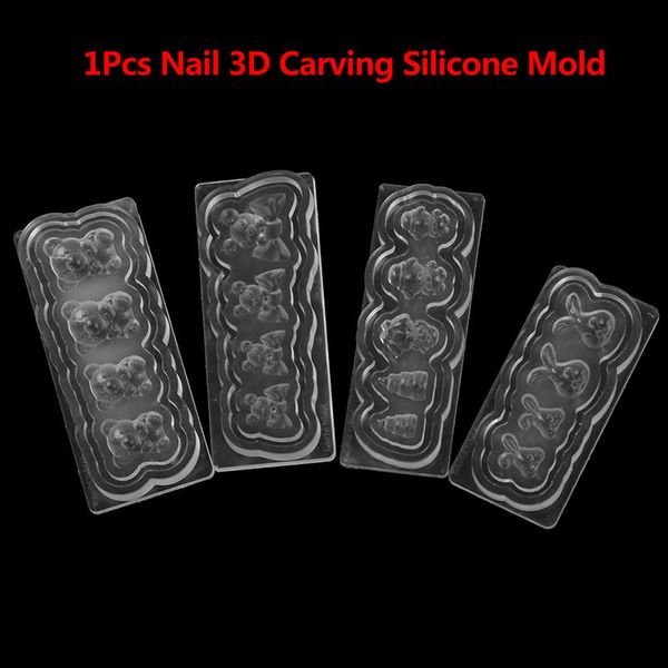 

nail art templates 1pcs bear/mouse//pig pattern 3d carving silicone mold stamping diy uv gel acrylic crystal nails template, White