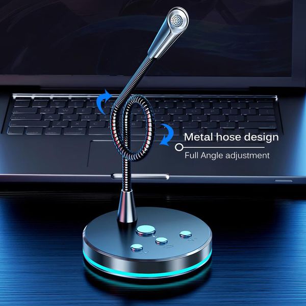 

deskmicrophone with metal soft hose usb omnidirectional gooseneck mike colorful light easy installation 2021 microphones