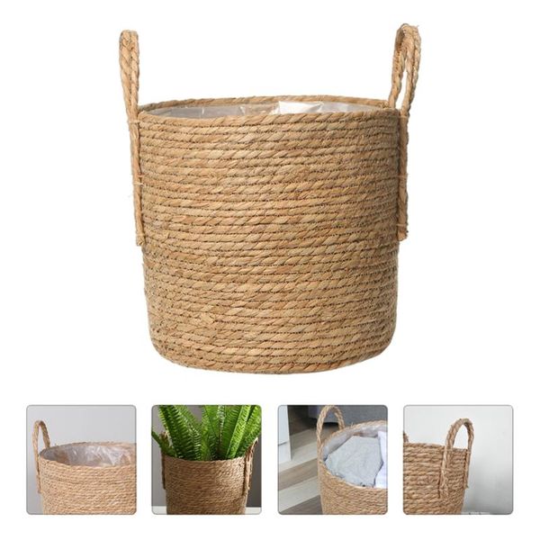 

storage baskets 1pc portable straw flower planter flowerpot vintage holder (16cm)