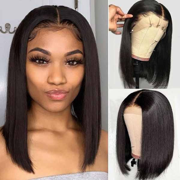 

lace wigs alidiamond straight bob wig short front human hair remy brazilian 13x4x1 part, Black;brown