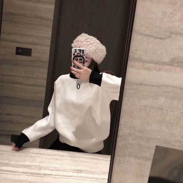 

women's sweaters embroidered black and white classic crew-neck sweater fashion trends versatile simple s-xl, White;black
