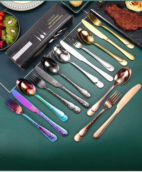 

dinnerware sets 20pcs/4set stainless steel tableware fork spoon knife set vintage cutlery christmas elk for home