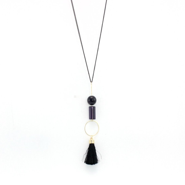 

pendant necklaces ethnic style light yellow gold color blue sand stone link chain necklace with tassels jewelry, Silver