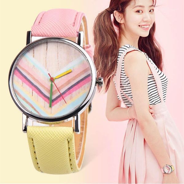 

wristwatches women wrist watch pu leather strap rainbow round dial sweet girl casual analog quartz watches xrq88, Slivery;brown