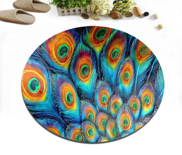 

bath mats peacock feather pattern realistic round home living room floor cushion bedroom area rug bathroom non-slip carpet office door mat