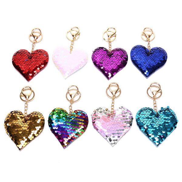 

keychains cute heart keychain glitter pompom sequins key ring gifts for women charms car bag accessories chain, Silver