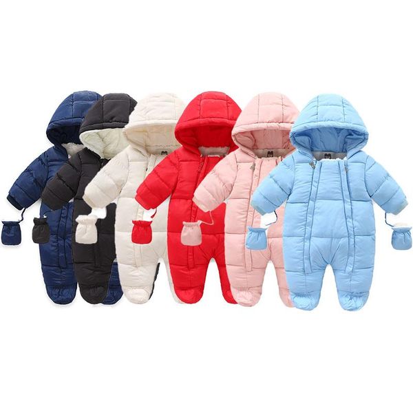 

0-2yrs born baby snowsuit children infant winter coat warm liner hooded zipper jumpsuit boys girls duck down outwear overalls jumpsuits, Blue