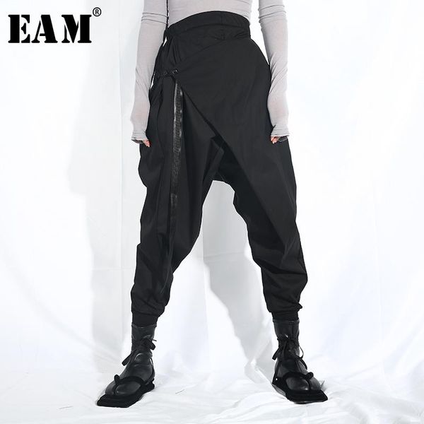 

women's pants & capris [] 2022 spring autumn high elastic waist loose black ribbon split joint harem women trousers fashion tide la98, Black;white