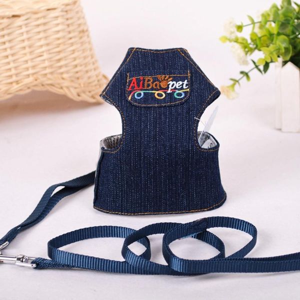 

denim blue pet harness vest with leash set stock dog cat medium animal autumn winter outdoor walking products collars & leashes