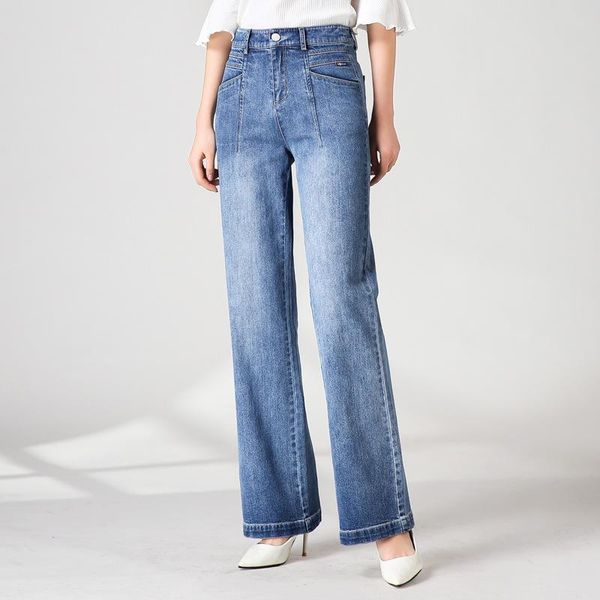 

women's jeans pants wide leg women 2021 spring and summer high waist loose large size was thin straight trousers, Blue