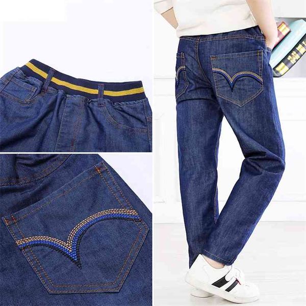 Arrivo Bambini Jeans Pantaloni Bambini Tinta unita Pantaloni in denim Ragazzi delle scuole adolescenti Pantaloni blu Vita elastica allentata da 8 a 15 anni 210622