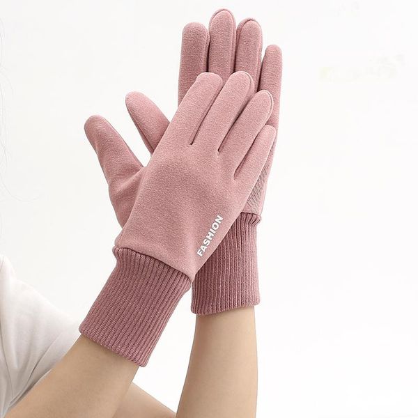

sports gloves women's autumn and winter warm thickened velvet non-slip touch phone screen driving riding outdoor, Black