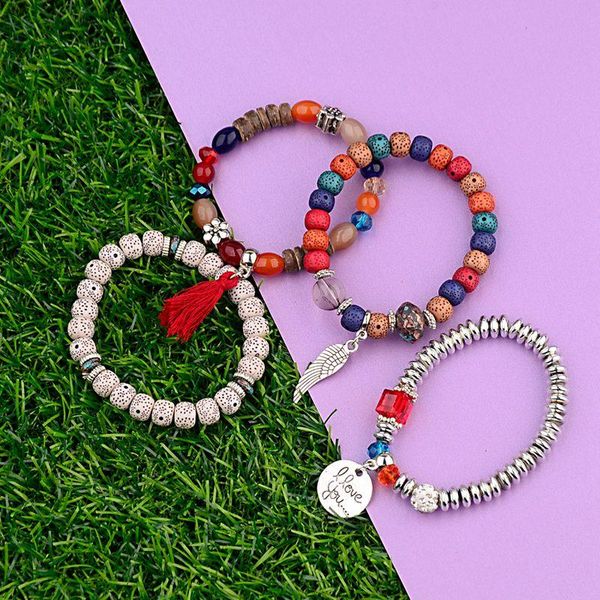 

charm bracelets summer silver color wing women's bracelet&bangles set 4pcs/lot fashion tassel beads bracelet jewelry for ladies hxb0, Golden;silver