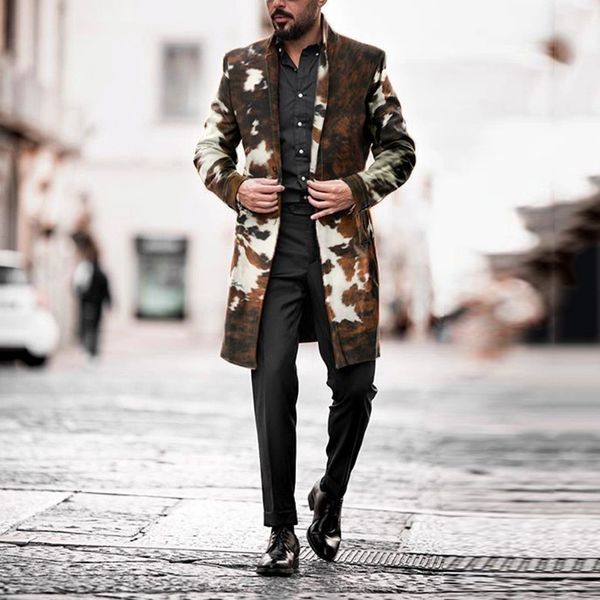 Camuflagem trench casaco homens longo jaqueta mens casual solto quente inglaterra sobretenhaats único breasted windbreaker casacos 210524