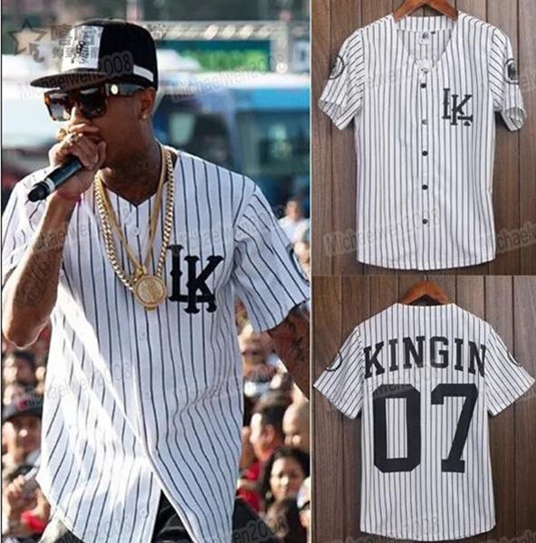 Männer Frauen Jugend Tyga Last King Kleidung Hip Hop Jersey Vertikal gestreiftes Baseball-Shirt Kurzarm LK Kragenlose Hemden Streetwear