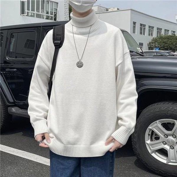 

men's sweaters spring and autumn handsome loose solid color high neck sweater 2021 student harajuku couple bottomed shirt, White;black