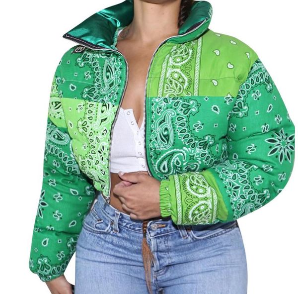 

New Thicken Coat Floral Printed Bubble Jackets For Women 2021 Winter Fashion Warm Parkas Casual Zipper Up Short Outerwear S-XL, Black;brown