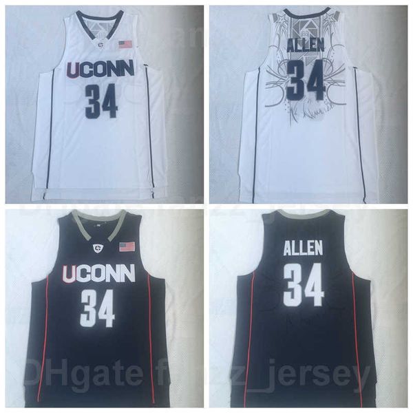 

ncaa uconn huskies basketball ray allen college jersey 34 men university team color navy blue white breathable embroidery and sewing for spo, Black