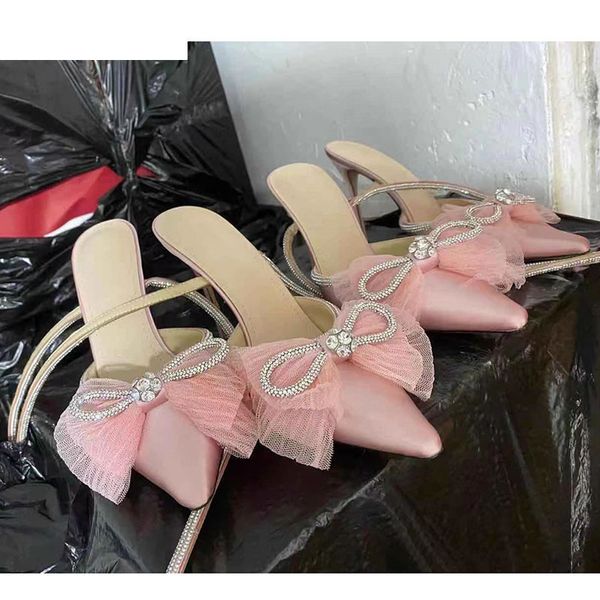 

sandals luxury brand pink high heels wedding party shoes runway pointed toe crystal bowknot ankle strap ladies stilettos 14k6, Black