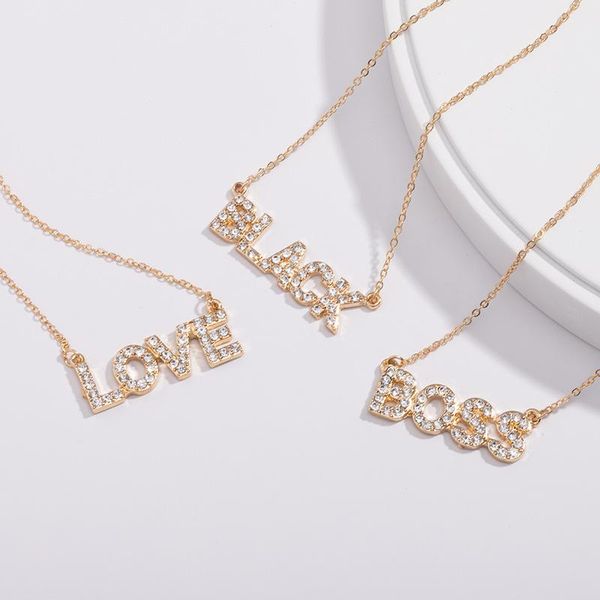

chains ins gold chain love boss true black letter necklaces for women boho crystal rhinestone clavicle necklace party gift, Silver