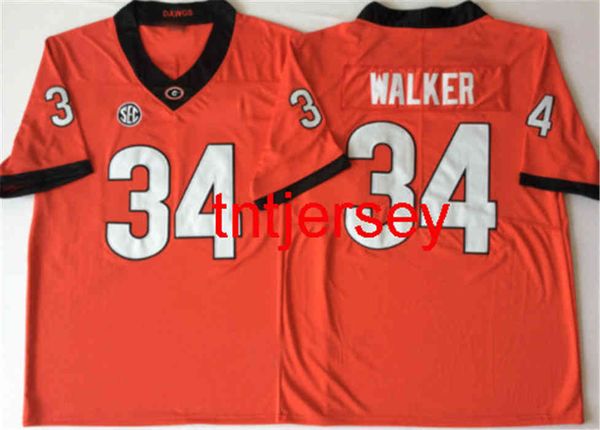 

custom new mens georgia bulldogs red #34 walker football jersey men women youth stitch add any name number xs-5xl, Black