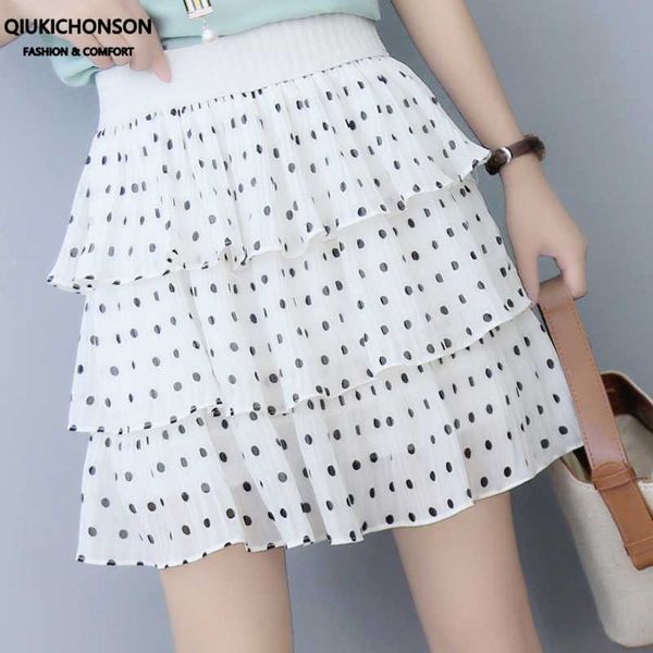 

skirts qiukichonson kawaii cake layered ruffle mini chiffon tutu skirt women summer fashion high waist polka dot ladies rokjes, Black