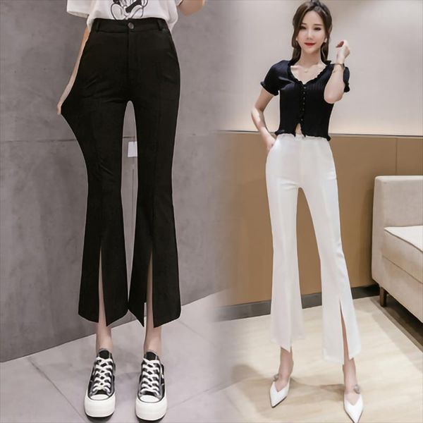 

women spring summer vintage solid pant lady high waist suit flare wide leg trousers female casual loose plus size d636 women's pants &, Black;white