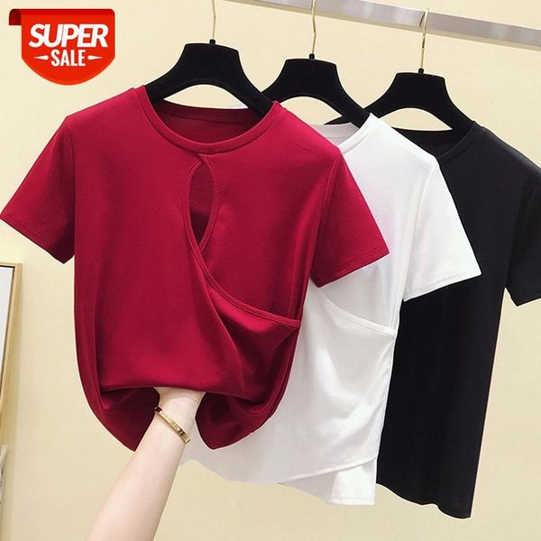

hollow out t shirt women cotton 2021 summer woman t-shirt korean fashion tshirt white tee shirt femme clothing black #xv3n
