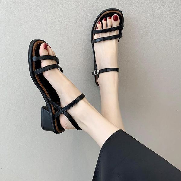 

sandals comfort shoes for women female sandal block heels buckle espadrilles platform all-match med 2021 summer girls beige chunky h, Black
