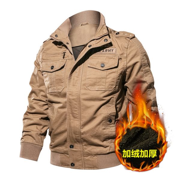 

men's cotton washed plush thickened jacket military casual large coat men, Black;brown