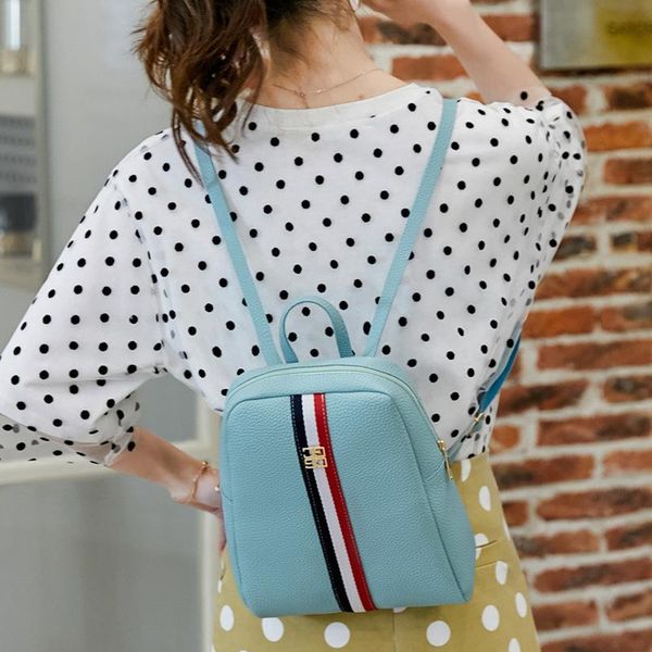 

backpack women's 2021 spring shoulder bag stripe zipper metal travel small schoolbag factory wholesale pu