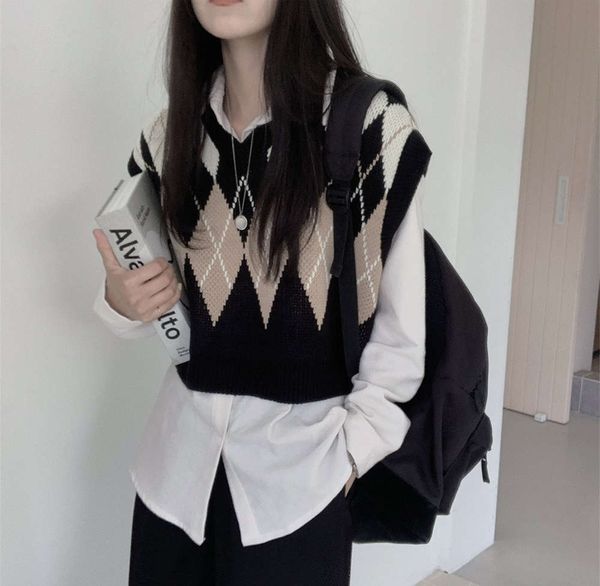 

autumn fashion color knitted loose vest sleeveless v-neck women's sweater, White