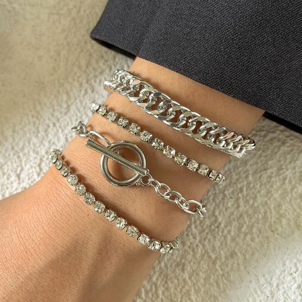 

charm bracelets fashion punk style 4pcs/set vintage cz crystals bracelet jewelry women gold alloy rhinestones fancy sets, Golden;silver