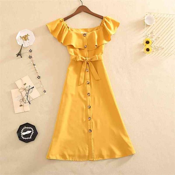 

solid color red black yellow bow tie ruffles shirt dress women short sleeve o neck slim midi work button down 210530, Black;gray