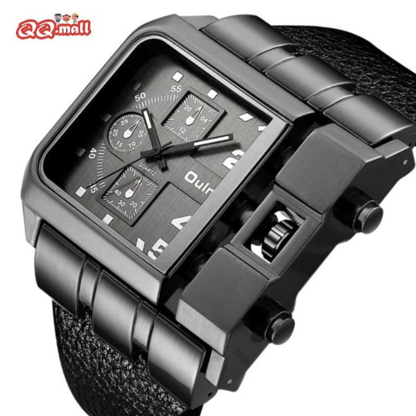 

wristwatches oulm watch for men casual wristwatch men's quartz square dial wide strap male clock super big watches montre homme, Slivery;brown