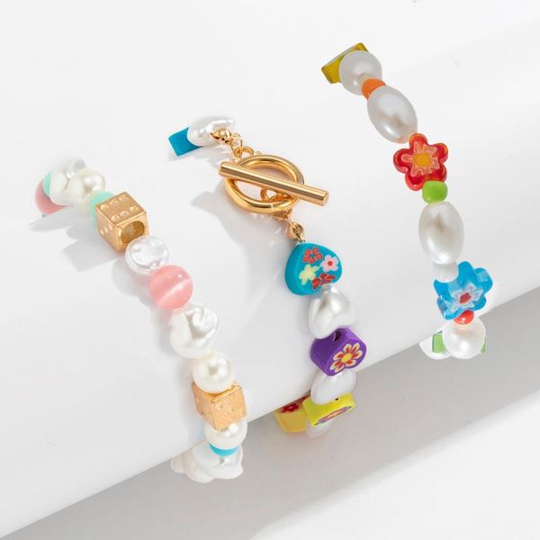 

charm bracelets y2k charms heart/flower for women boho hand chains jewelry 2021 fashion pearl beads couple bracelet trendy girls gifts, Golden;silver