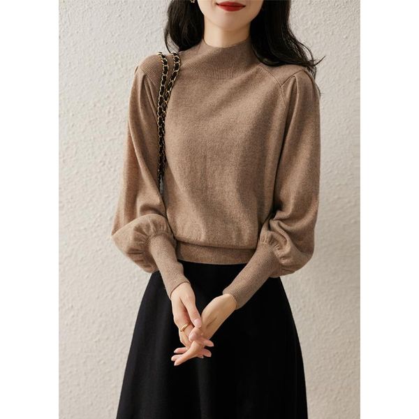 

women's sweaters pullovers women solid elegant lady slim leisure all-match soft knitted half turtleneck 2022, White;black