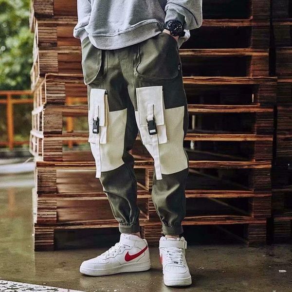

men's pants men black cargo joggers navy trousers for sports autumn casual korean techwear streetwear spliced