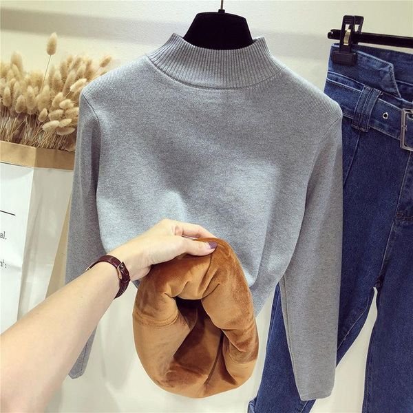 

women's sweaters turtleneck keep warm sweater women autumn and winter plus velvet jumpers knit female long sleeve thick loose pullover, White;black